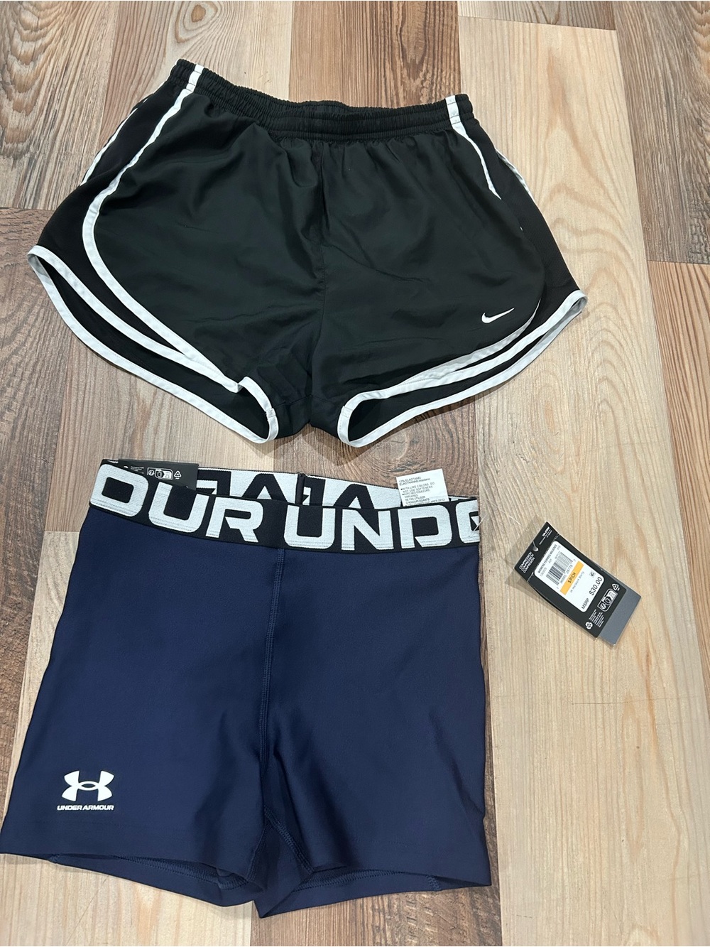 Nike Black Running Shorts & Under Armour Navy Compression Shorts - 2 Pack